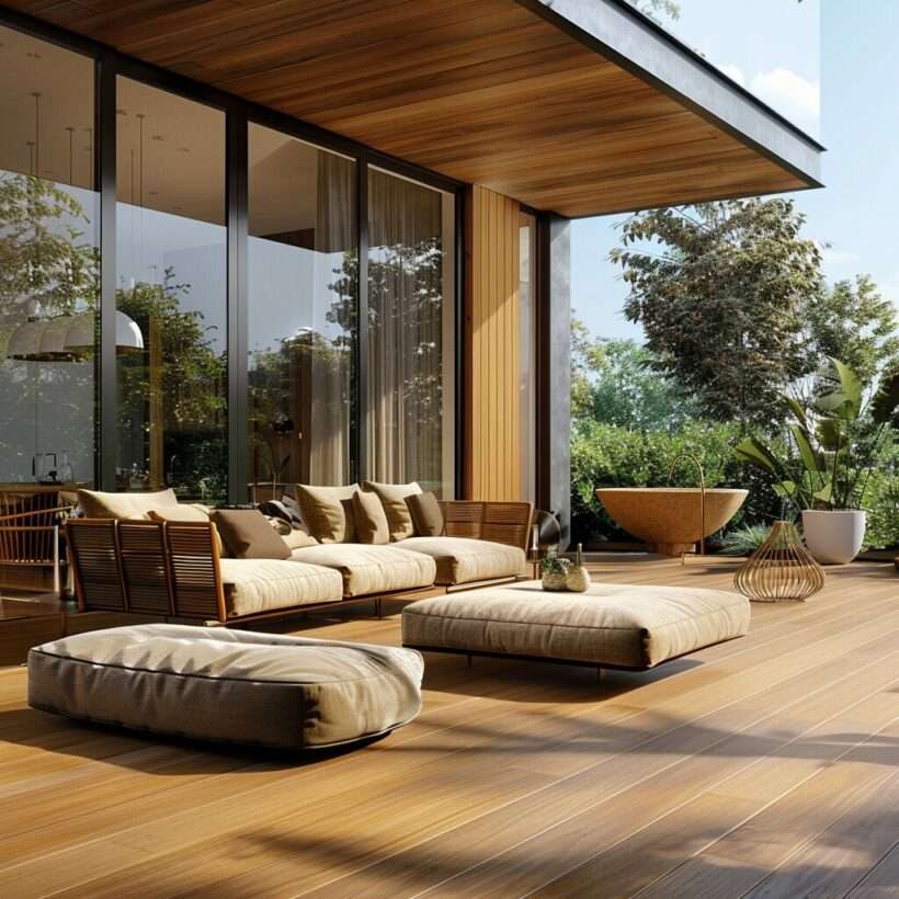 photo d'une terrasse en ipé du brésil avec un magnifique salon d'été