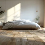 lames de parquet dans une chambre posées dans le sens du lit